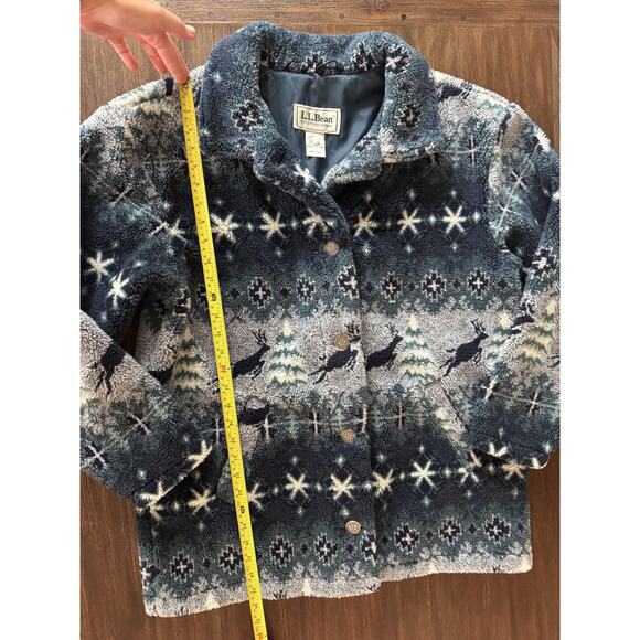 Vintage LL Bean Jacket Fleece Deep Pile Blue Reindeer USA Made 90s M - Picture 6 of 13